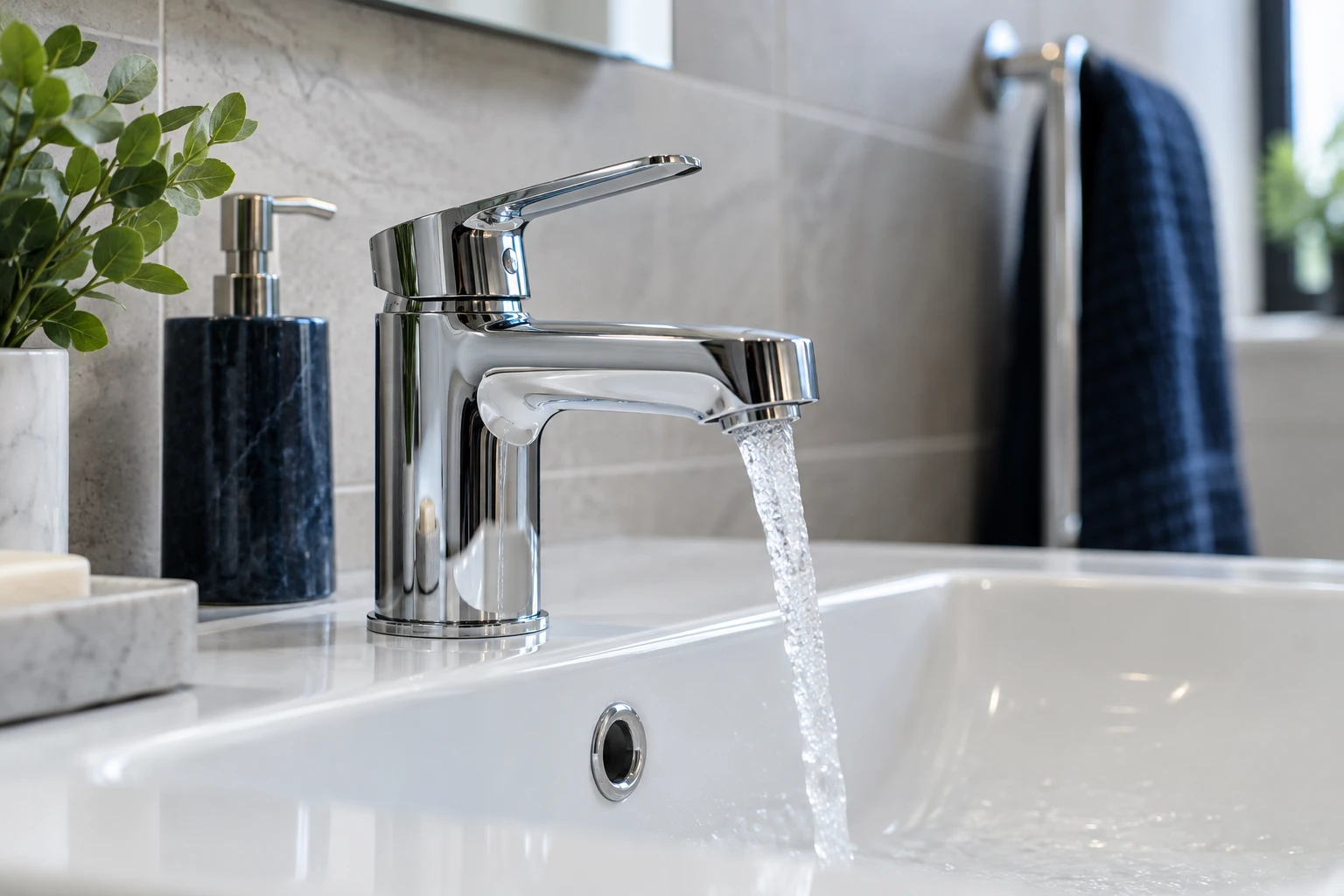 Detail of a chrome basin tap